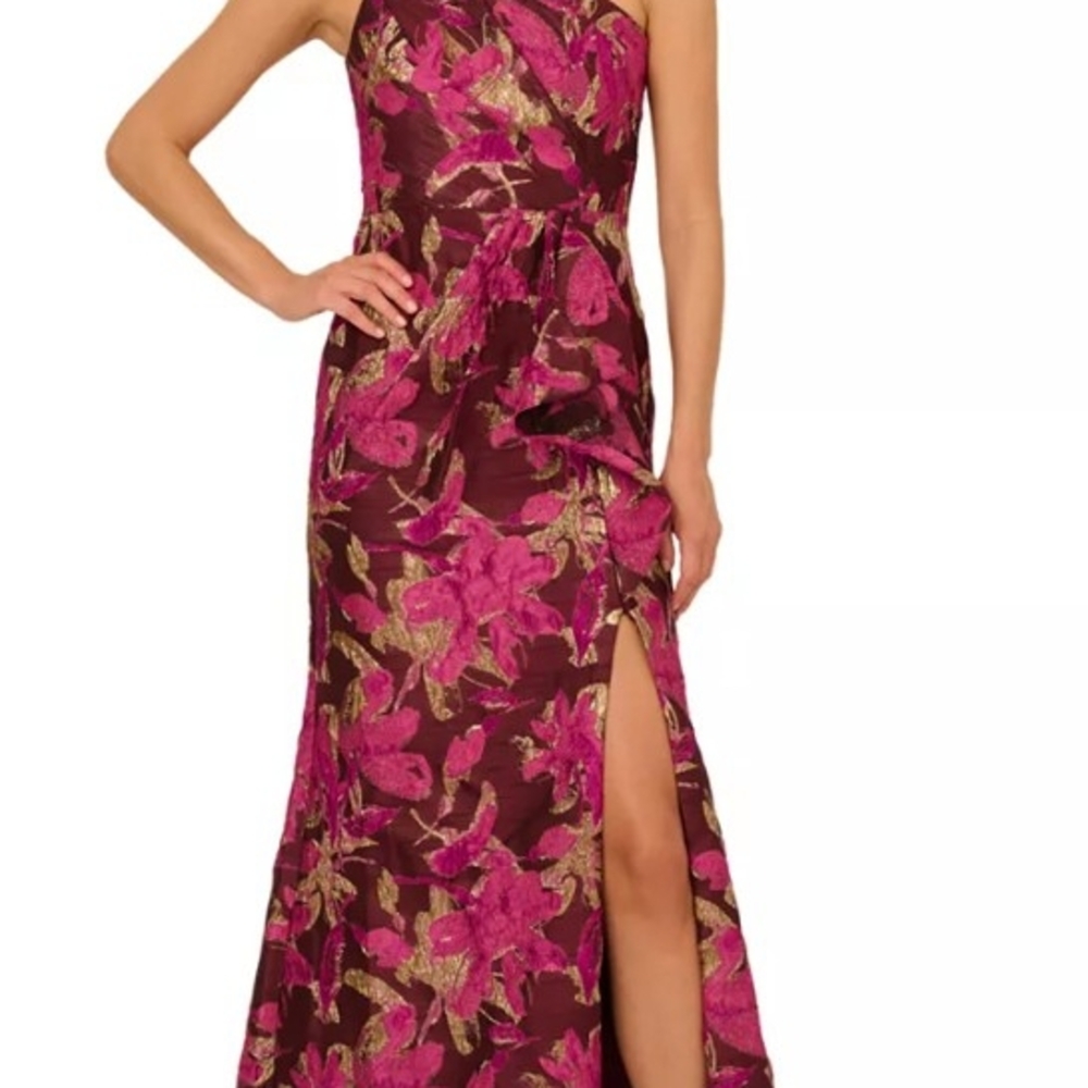Adrianna Papell One Shoulder Pink and Brown Dress